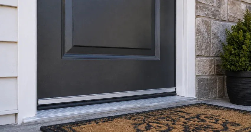 technician replacing worn door weatherstripping in Brookville, Milton home