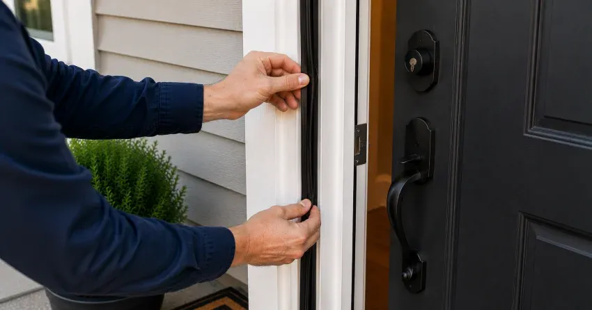 technician performing light test on door seal in Milton