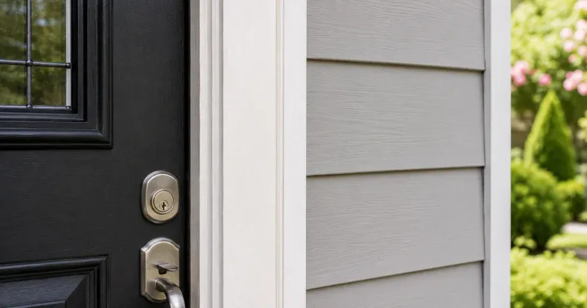 technician inspecting door jamb behind cracked casing in Beaty, Milton home