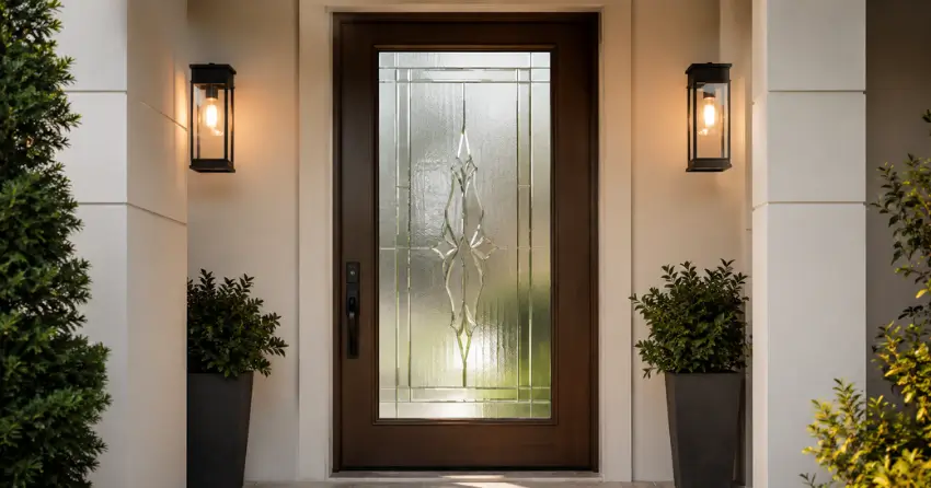 decorative frosted glass panel installed in a front door in Moffat, Milton