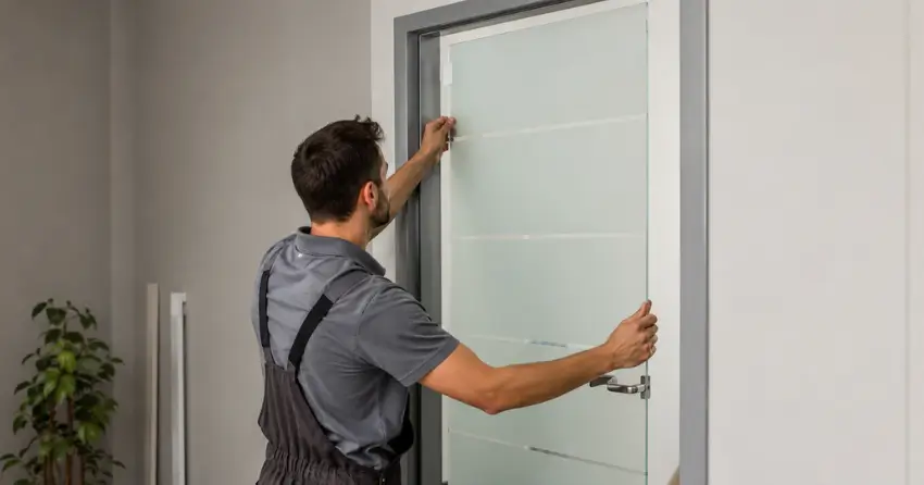 frosted glass interior door panel installation in Walker, Milton