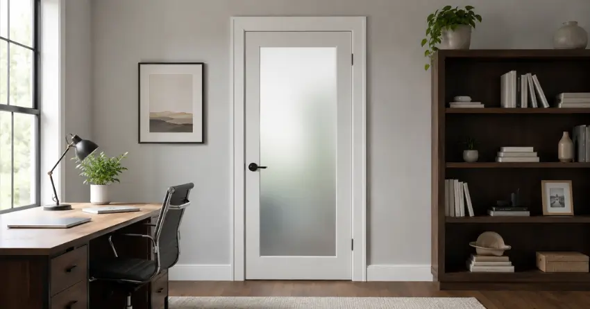 frosted interior door installed in home office in Scott, Milton