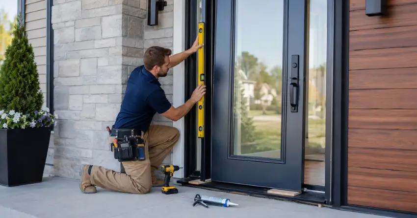 glass outside door installation with energy-efficient double-pane glazing in Fallingbrook, Milton