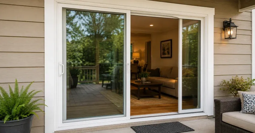 Patio Door Installation technician setting a new frame in Beaty, Milton