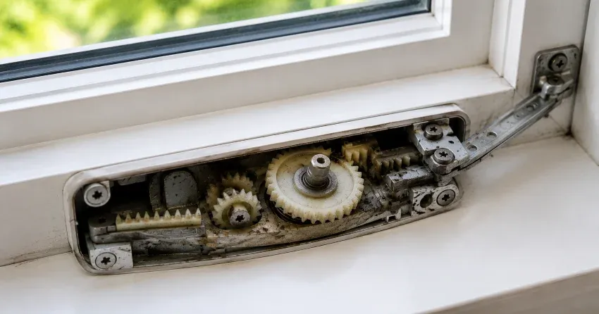 technician replacing casement window crank operator in Milton home